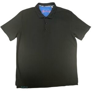Robert Graham Men's Black Polo Shirt Contrast Floral Collar Classic Fit XL